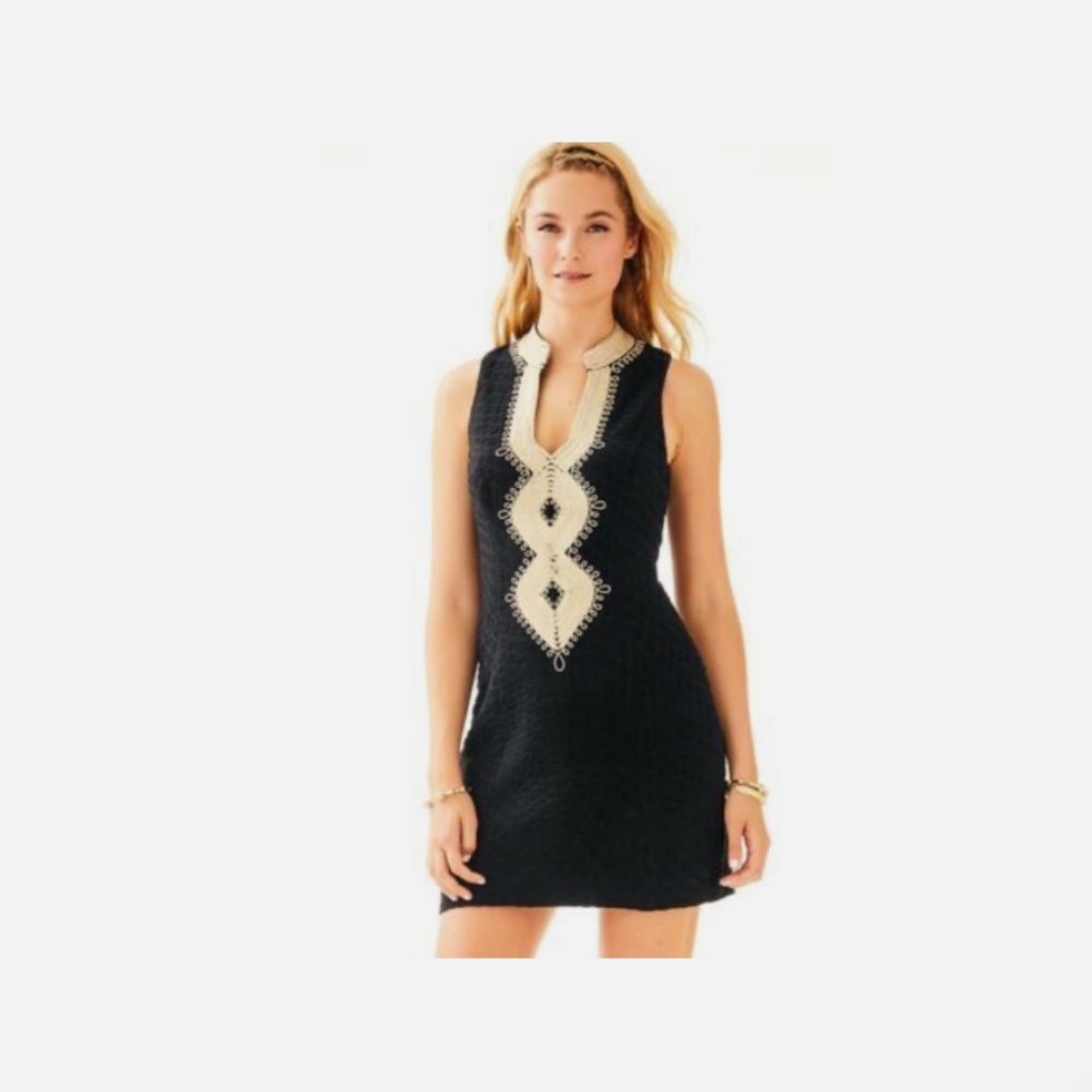 Lilly Pulitzer Womens Black & Gold Alexa Shift Dress Size 0